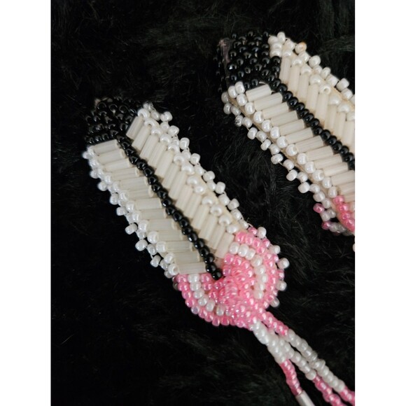 NATIVE AMERICAN OJIBWE HANDMADE 2 in LONG BEADED FEATHER SET PINK